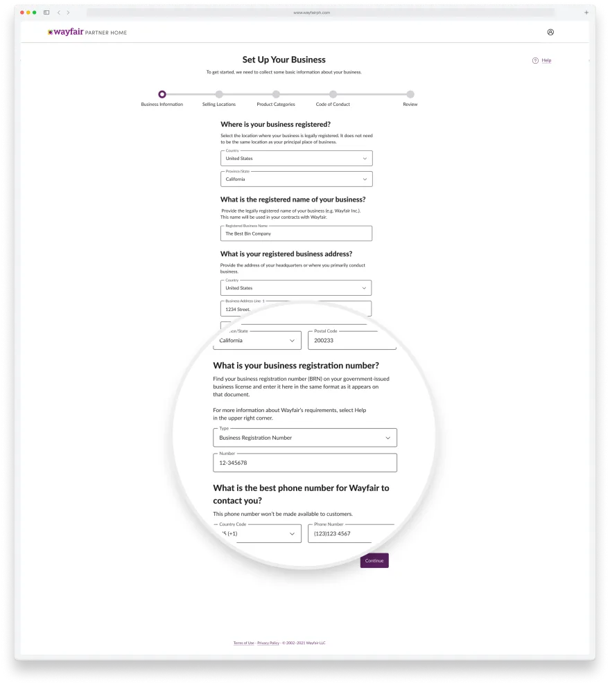 KYB form with the business registration number field magnified