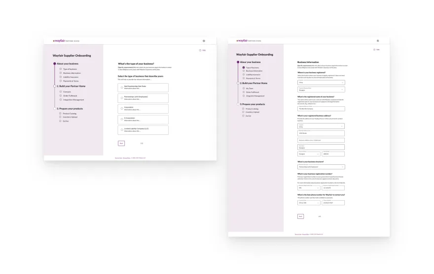 Concept: vertical progress stepper with the onboarding steps in a sidebar