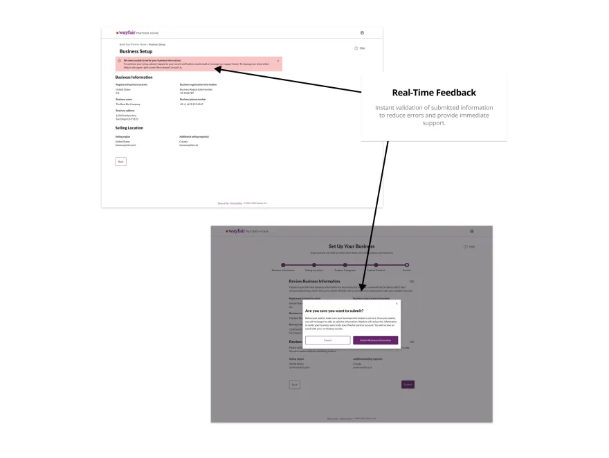 Key feature: real-time feedback when a supplier completes or misses a field