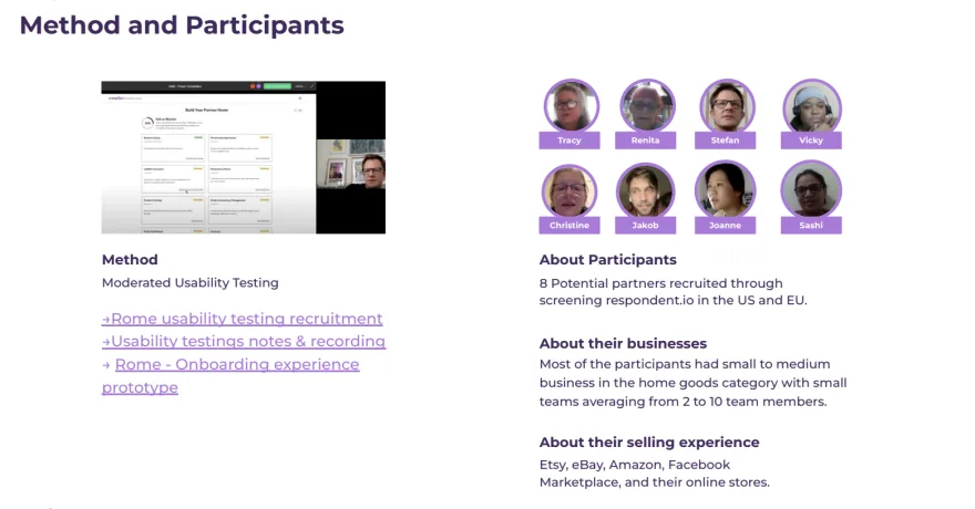 Research method: moderated usability testing with eight potential partners in the US and EU